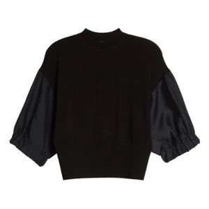 Club Monaco Knit Black Crop Sweater with Navy Ballon Sleeves Mock Neck